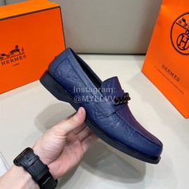 Hermes New Cowhide Chain Business Shoes For Men Blue