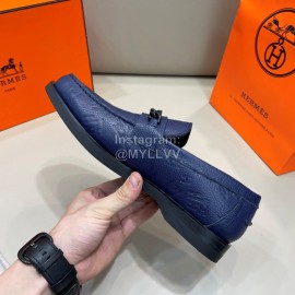 Hermes New Cowhide Chain Business Shoes For Men Blue
