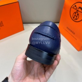 Hermes New Cowhide Chain Business Shoes For Men Blue