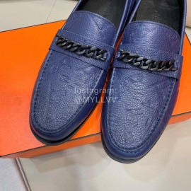 Hermes New Cowhide Chain Business Shoes For Men Blue