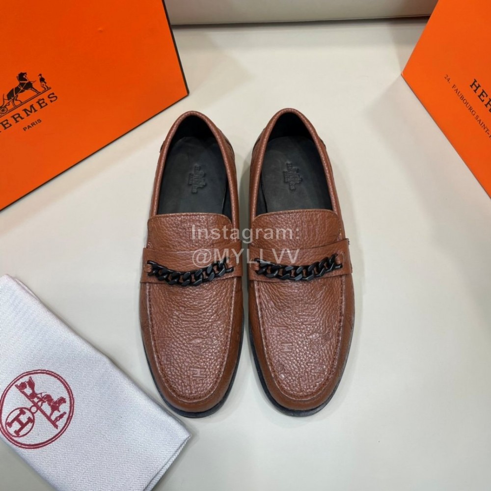 Hermes New Cowhide Chain Business Shoes For Men Brown