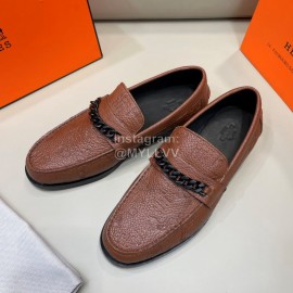 Hermes New Cowhide Chain Business Shoes For Men Brown