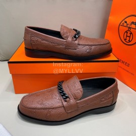 Hermes New Cowhide Chain Business Shoes For Men Brown