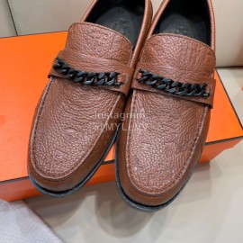 Hermes New Cowhide Chain Business Shoes For Men Brown