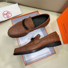 Hermes New Cowhide Chain Business Shoes For Men Brown