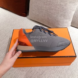 Hermes Autumn Winter Couple Retro Sneakers Gray