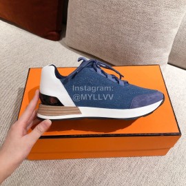 Hermes Autumn Winter Couple Retro Sneakers Blue