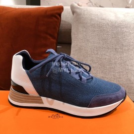 Hermes Autumn Winter Couple Retro Sneakers Blue