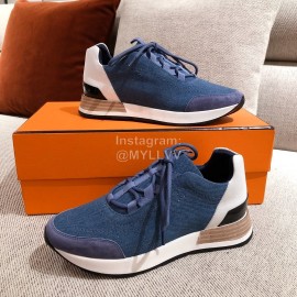 Hermes Autumn Winter Couple Retro Sneakers Blue