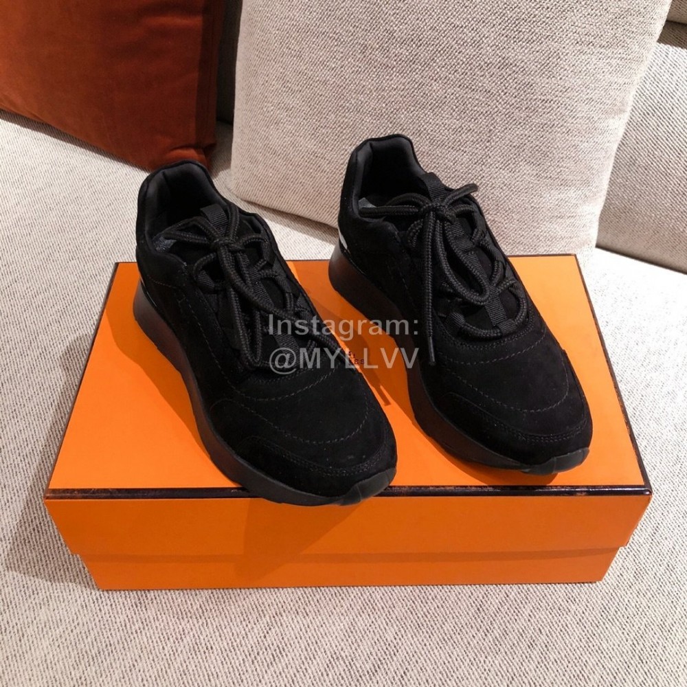 Hermes Autumn Winter Couple Retro Sneakers Black