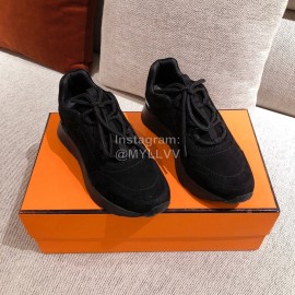 Hermes Autumn Winter Couple Retro Sneakers Black