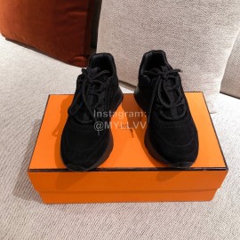 Hermes Autumn Winter Couple Retro Sneakers Black