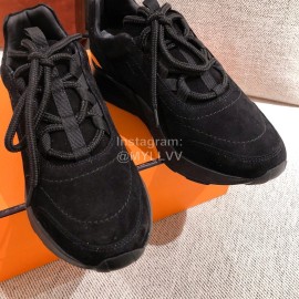 Hermes Autumn Winter Couple Retro Sneakers Black