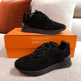 Hermes Autumn Winter Couple Retro Sneakers Black