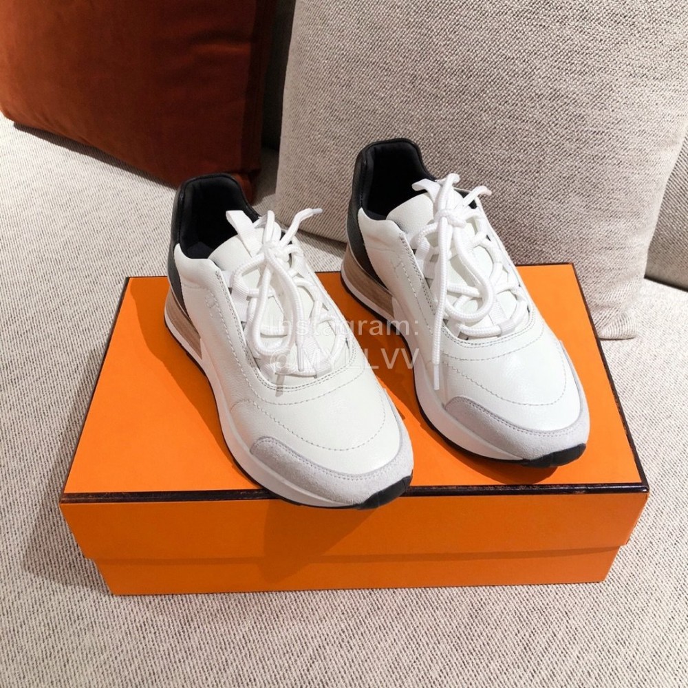 Hermes Autumn Winter Couple Retro White Sneakers
