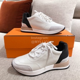 Hermes Autumn Winter Couple Retro White Sneakers