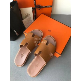 Hermes Summer Simple Leather Slippers For Men Brown