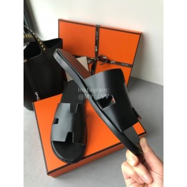 Hermes Summer Simple Leather Slippers For Men Black