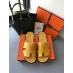 Hermes Summer Simple Leather Slippers For Men Yellow
