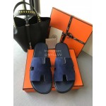 Hermes Simple Summer Leather Slippers For Men Blue