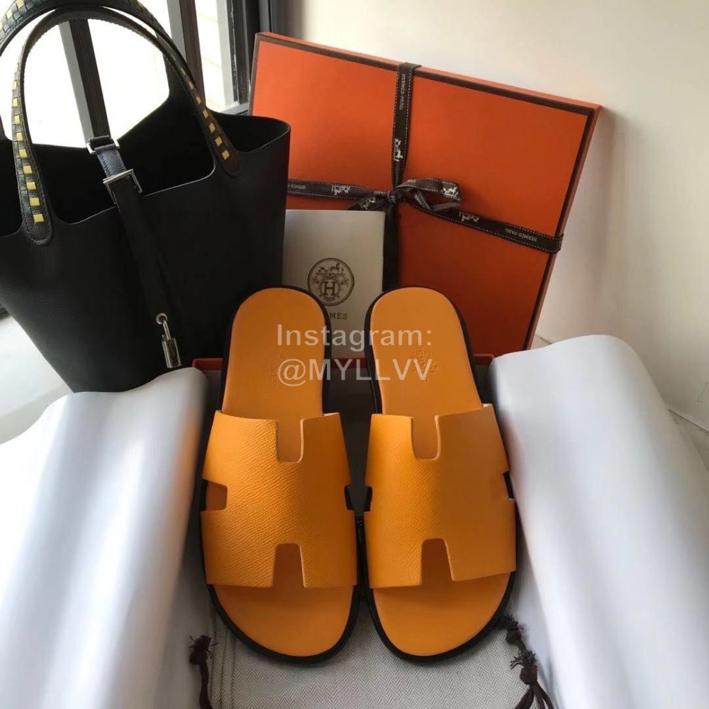 Hermes Simple Summer Leather Slippers For Men Yellow
