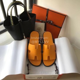 Hermes Simple Summer Leather Slippers For Men Yellow