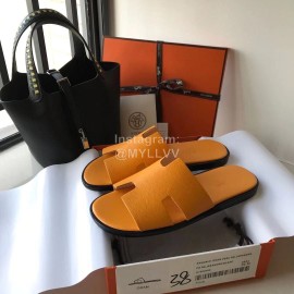Hermes Simple Summer Leather Slippers For Men Yellow