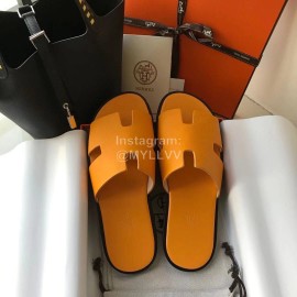 Hermes Simple Summer Leather Slippers For Men Yellow
