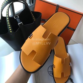 Hermes Simple Summer Leather Slippers For Men Yellow