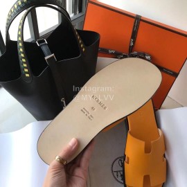 Hermes Simple Summer Leather Slippers For Men Yellow