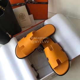 Hermes Simple Summer Leather Slippers For Men Yellow