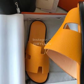 Hermes Simple Summer Leather Slippers For Men Yellow