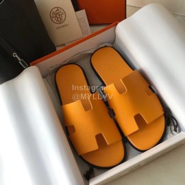 Hermes Simple Summer Leather Slippers For Men Yellow