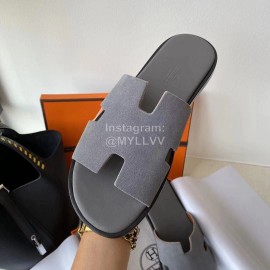 Hermes Simple Summer Leather Slippers For Men Gray