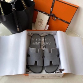 Hermes Simple Summer Leather Slippers For Men Gray