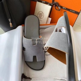 Hermes Simple Summer Leather Slippers For Men Gray
