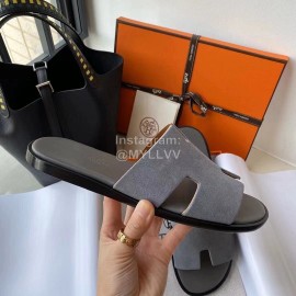 Hermes Simple Summer Leather Slippers For Men Gray