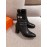Hermes Autumn Winter High Heeled Short Boots Black
