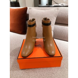 Hermes Autumn Winter High Heeled Short Boots Brown