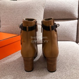 Hermes Autumn Winter High Heeled Short Boots Brown