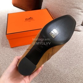Hermes Autumn Winter High Heeled Short Boots Brown