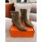 Hermes Autumn Winter High Heeled Short Boots Coffee