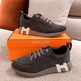 Hermes Autumn Winter Couple Sneakers Dark Gray