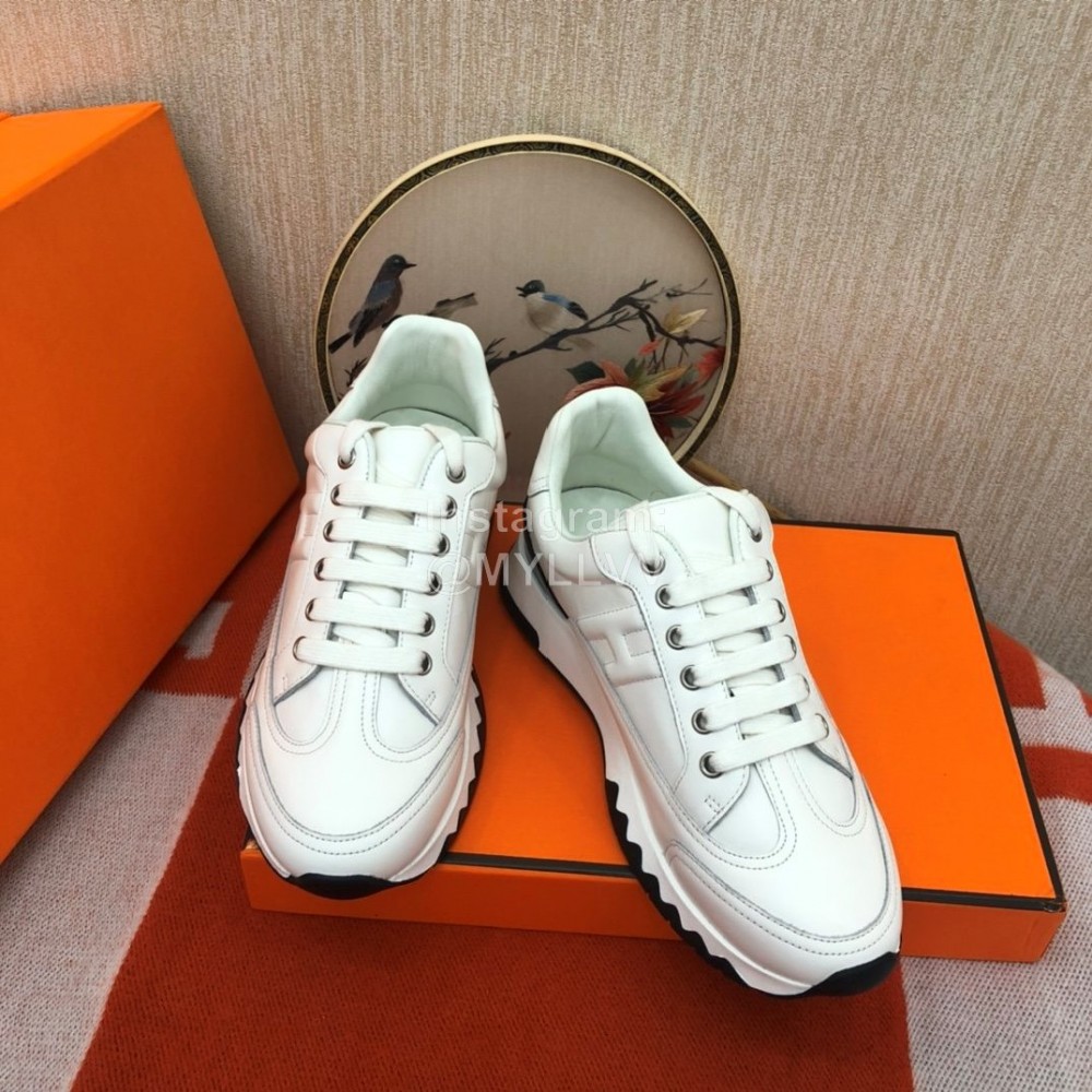 Hermes Couple Calfskin White Casual Sneakers