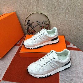 Hermes Couple Calfskin White Casual Sneakers