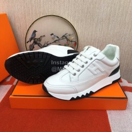 Hermes Couple Calfskin White Casual Sneakers