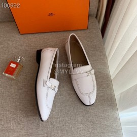Hermes  Calf Leather Flat Heel Shoes For Women White
