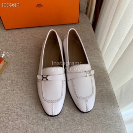 Hermes  Calf Leather Flat Heel Shoes For Women White