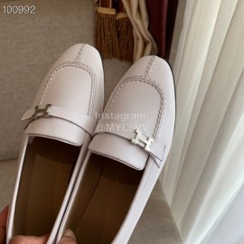 Hermes  Calf Leather Flat Heel Shoes For Women White