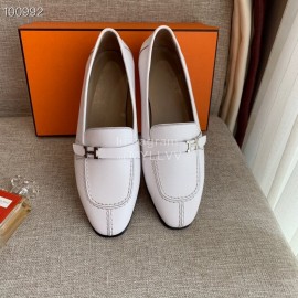 Hermes  Calf Leather Flat Heel Shoes For Women White
